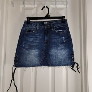 Brand New Without Tag High-rise Denim Skirt with Lace-Up Detail